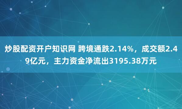炒股配资开户知识网 跨境通跌2.14%，成交额2.49亿元，主力资金净流出3195.38万元